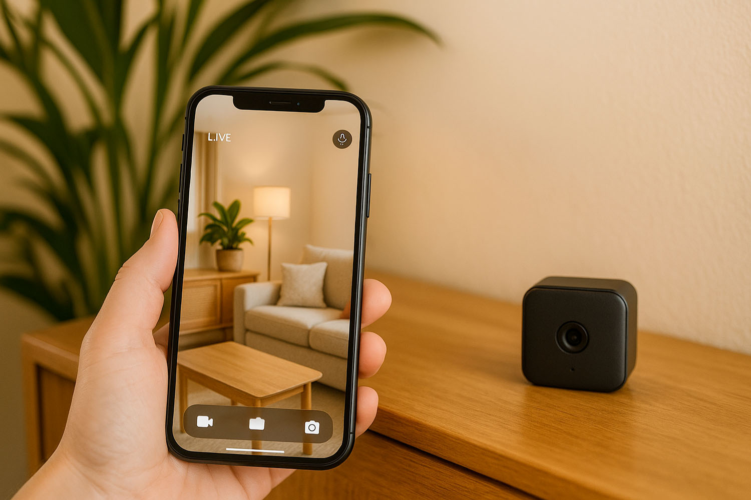 Mini caméra discrète placée dans un salon pour surveiller l’intérieur d’une maison dans les DOM-TOM