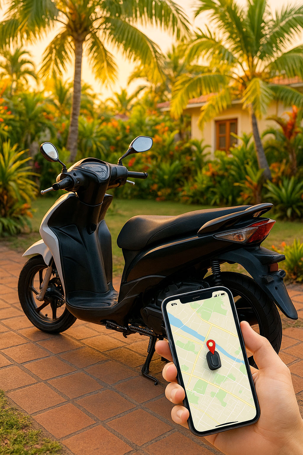 Traceur GPS discret installé sous la selle d’un scooter pour une surveillance en temps réel dans les DOM-TOM